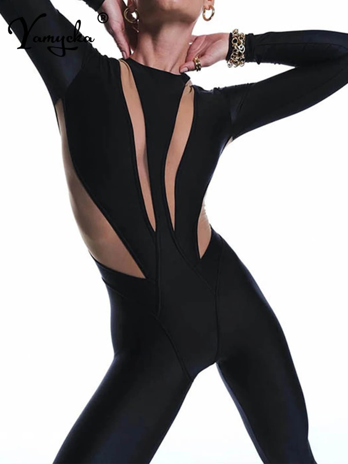 Sexy Black Long Sleeve Bodycon Jumpsuits Womens Elegant Body Bodysuit Clothes Birthday Party Nightclub Outfits Jumpsuit Overall