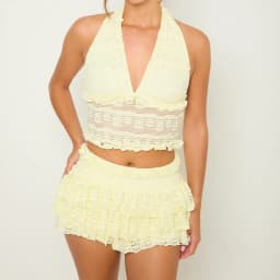 Cutout Halter Crop Top Pleated Mini Skirts 2 Pcs Set Summer Fall Elegant Sexy Slim Beach Rave Festival Outfit