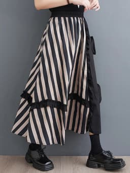 Striped Patchwork Floral Skirt Women Black Vintage High Waist Korean Fashion Loose Casual Long Skirts Clothes New Summer 2026