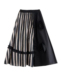 Striped Patchwork Floral Skirt Women Black Vintage High Waist Korean Fashion Loose Casual Long Skirts Clothes New Summer 2026
