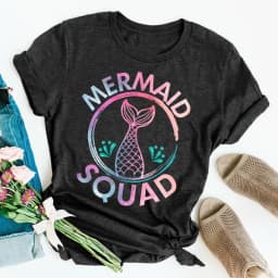 Colorful Mermaid Squad Print T Shirt Women Short Sleeve O Neck Loose Tshirt Summer Women Tee Shirt Tops Camisetas Mujer