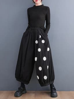 Black Vintage Polka Dot High Elastic Waist Wide Leg Pants Women New Spring Autumn Casual Loose Trousers Fashion Streetwear 2026
