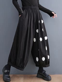 Black Vintage Polka Dot High Elastic Waist Wide Leg Pants Women New Spring Autumn Casual Loose Trousers Fashion Streetwear 2026