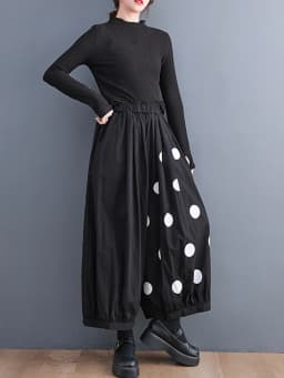 Black Vintage Polka Dot High Elastic Waist Wide Leg Pants Women New Spring Autumn Casual Loose Trousers Fashion Streetwear 2026