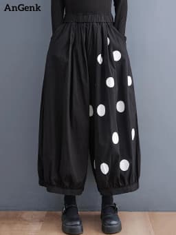 Black Vintage Polka Dot High Elastic Waist Wide Leg Pants Women New Spring Autumn Casual Loose Trousers Fashion Streetwear 2026