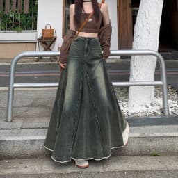 Maxi Long Skirts Women England Style Vintage Autumn Winter High Waist Jean Skirt Ladies A-Line Ruffle Pleated Denim Skirt