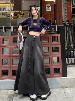 Maxi Long Skirts Women England Style Vintage Autumn Winter High Waist Jean Skirt Ladies A-Line Ruffle Pleated Denim Skirt