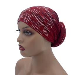 2024 Summer Women's Turban Cap with Padded Diamonds Elastic Muslim Headscarf Bonnet African Female Head Wraps Turbante Mujer