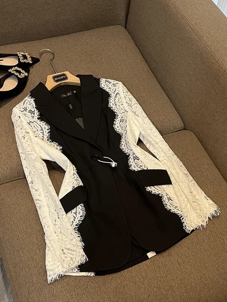 HIGH STREET 2026 Newest Fashion Designer Jacket Women's Stylish Color Block Lace Patchwork Blazer