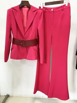 HIGH STREET Newest 2026 S/S Runway Designer Suit Set Women's Slim Fitting Single Button Belted Blazer Flare Pants Set 2pcs