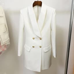 HIGH STREET 2026 New Fashion Designer Blazer Dress Women's Long Sleeve Double Breasted Metal Buttons Satin Notched Collar Dress