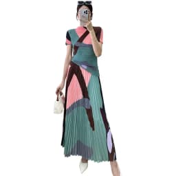 Miyake Temperament High-end Set For Women 2023 New High-end Printed Short Sleeved Top+Half Skirt Pleated Women Two Peice Sets