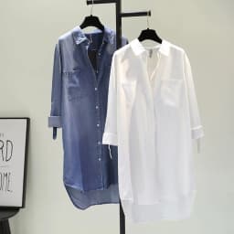 Fashion Women's Clothing Shirt Medium Long Containing Cotton Shirt Loose Fit Long Sleeve Double Pocket Rolled Sleeve Thin Blouse