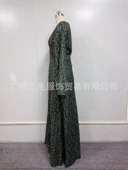 Green Gradient Mottled Print Maxi Dress for Women Long Sleeve V-neck Long Dress Elegant Party Temperament Evening Gown Vestidos