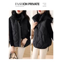 Fall Winter Vest Coat Stylish Women's Cotton Vest with Stand Collar Hooded Sleeveless Design Loose Fit Solid Color for Women