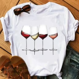 100% COTTON Women's Top Women's High Heels Wine Glass White Print Large Size Summer T-shirt Graphic T Shirts Oversized Tshirt