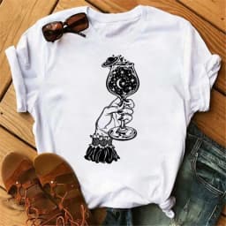 100% COTTON Women's Top Women's High Heels Wine Glass White Print Large Size Summer T-shirt Graphic T Shirts Oversized Tshirt