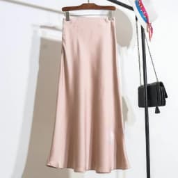 Women's Long Skirt 2026 New Fashion Satin Skirt Office Lady Elastic Waist Solid Champagne Purple Red Silk A-LINE Skirt for Women