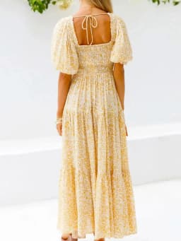 GypsyLady Boho Floral Chic Maxi Dresse Yellow Elegant Backless Lace Up Sexy Summer Party Women Vocation Casual Ladies Dress New