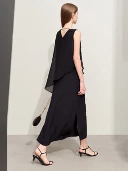 Amii Minimalism 2026 Women Dresses Summer New Vacation Style V-neck Spliced Chiffon Female Sleeveless Loose Dress 12452102