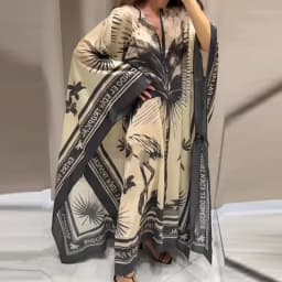 Bohemian Female Round Neck Print Maxi Dress Summer Women Half Sleeve Loose Party Dress Ladies Casual Beach Style Dress Vestido