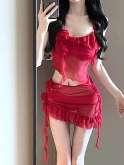 Flower Top and Hip-hugging Short Skirt Set, European and American Summer Temperament, Slim Fit, Fashionable and Casual
