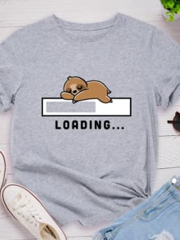Loading Sloth Print Women T Shirt Short Sleeve O Neck Loose Women Tshirt Ladies Tee Shirt Tops Clothes Camisetas Mujer