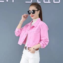 Jeans Jacket and Coats for Women 2021 Autumn Casual Short Denim Jacket Pink Yellow Pockets Lady Denim Coat Outerwear Clothes