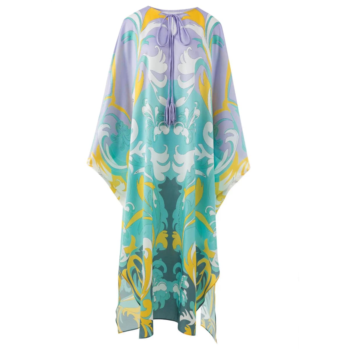 Luxury Designer Women's Silk Kaftan Dress Oversize Long Maxi Printed Evening Gown, Runway Fashion High Quality Beach Party
