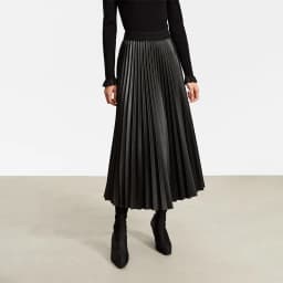 AMII Minimalist Retro Fashion Women Skirts 2024 Winter New A-line Pleated PU Simple Office Lady Leather Skirt Female 12323021