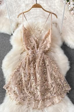 V sequined advanced evening dress sexy high waist thin sleeveless back dress summer