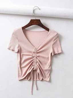 Sexy V Neck Cropped Tank Tops Women Drawstring Tie Up Front Camis Candy Colors Streetwear Slim Fit Ribbed Crop Top 2024