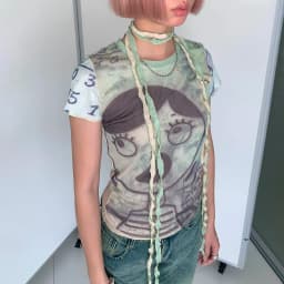 Karrcat Grunge Aesthetics Mesh Tops Y2k Cyber Graphic T-shirt Harajuku Fairycore Bandage Crop Top 2000s E-girls Sheer Tops Chic