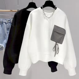 Fashion Design Pullovers Women Niche Pocket O-neck Tops Casual Loose Long Sleeve T Shirt Korean Style Pullover Spring Autumn Top