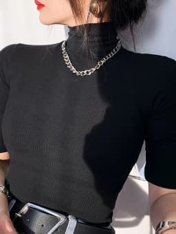 Women's Basic Cotton Turtleneck T-Shirt, Slim Top, Short Sleeve, Casual, Elasticity, White Tee Shirt, Female Top