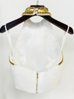 HIGH STREET Newest Fashion 2026 Designer Tops Women's Stunning Metallic Diamonds Beaded Halter Neck Tweed Camis Tank Tops