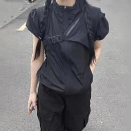 Karrram Japanese Y2k Cargo T-shirt Korean Popular Short Sleeve Zipper Tops Vintage 2000s Sun Protection Thin Jacket High Street