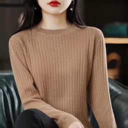 Autumn Winter Women 100% Cotton Sweater O-Neck Pullover Vertical Pit Strip Long Sleeve Knitwear Slim Warm Bottoming Tops