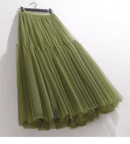 Summer High Waist Long Tulle Skirts for Women Solid Color A-Line Tutu Mesh Clothing Spring Autumn Female Pleated Skirts