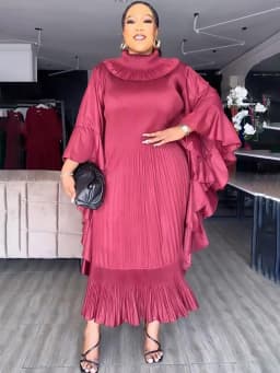 ANLAN 2026 Autumn New Pleated Dress Fashion Lapel Ruffle Sleeves Solid Color Loose Dresses Elegant women's clothing 7AK30392