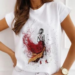 Stylish African Women's Watercolor Ballerina Girl Cute Cartoon Short Sleeve T-shirt Summer Tops Vintage Clothes Oversized Tee