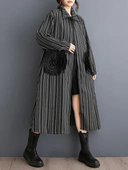 2026 Spring Autumn Oversized Vintage Stripe Long Trench Coat For Women Patchwork Floral Casual Loose Vintage Outerwear Cardigan