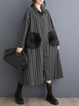 2026 Spring Autumn Oversized Vintage Stripe Long Trench Coat For Women Patchwork Floral Casual Loose Vintage Outerwear Cardigan
