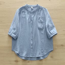New Spring Cotton Yarn Shirt Women Stand Collar Short Sleeve Solid Top Girl Fashion Pocket Retro Blouses 2024 Summer T44995QM