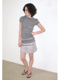 CHEERART Grey Solid T Shirts Woman 2025 Summer Slash Neck Short Sleeve Crop Top Designer Tees Fashion Clothes