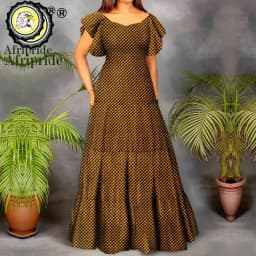 African Dresses for Women Short Sleeve High Waist Dashiki Outfits Ankara Print Attire Maxi Dress Party Wedding Evening A2225021