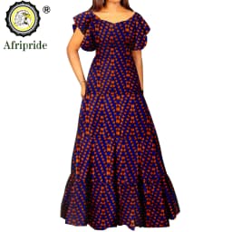 African Dresses for Women Short Sleeve High Waist Dashiki Outfits Ankara Print Attire Maxi Dress Party Wedding Evening A2225021