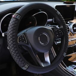 Four Seasons Universal Car Steering Wheel Cover 37-38cm Leather Embroidered Color Diamond-Studded Elastic Steering Wheel Cover