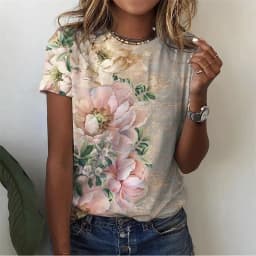 Floral Plants Pattern T-Shirt For Women Flower 3D Printed T Shirts Summer Casual Round Neck Tops Short Sleeves Oversized Tees