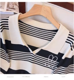 Plus Size Women's Bust 160 Summer Loose Ice Silk Knitted Striped Top Short Sleeve Lapel T-Shirt 5XL 6XL 7XL 8XL 9XL 10XL 170Kg
